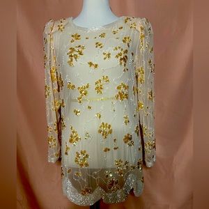 Vintage 1980’s beaded 100% silk light pink top by Sylvia Ann.